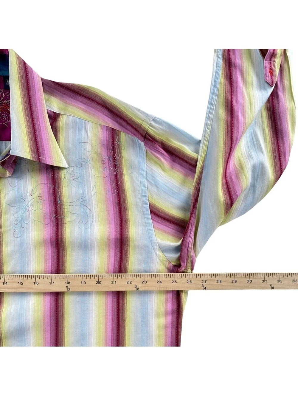 Robert Graham Multi-Color Stripe Embroidered Button Front Shirt 2XL